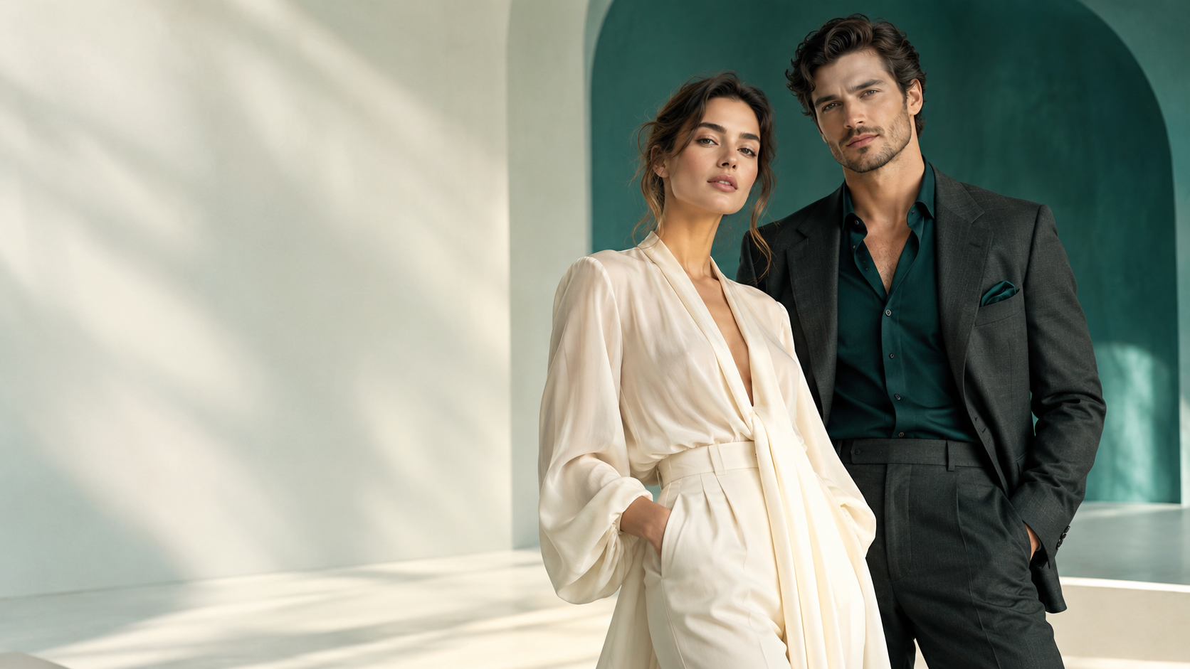 Editorial fashion portrait with a woman and a man